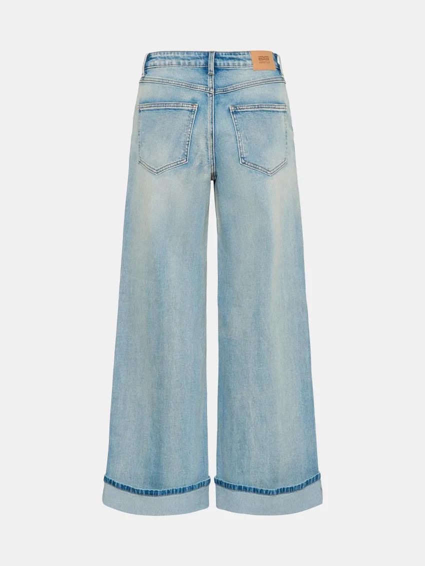 GZSara HW Wide Jeans Washed Blue Four Way Stretch Fabric