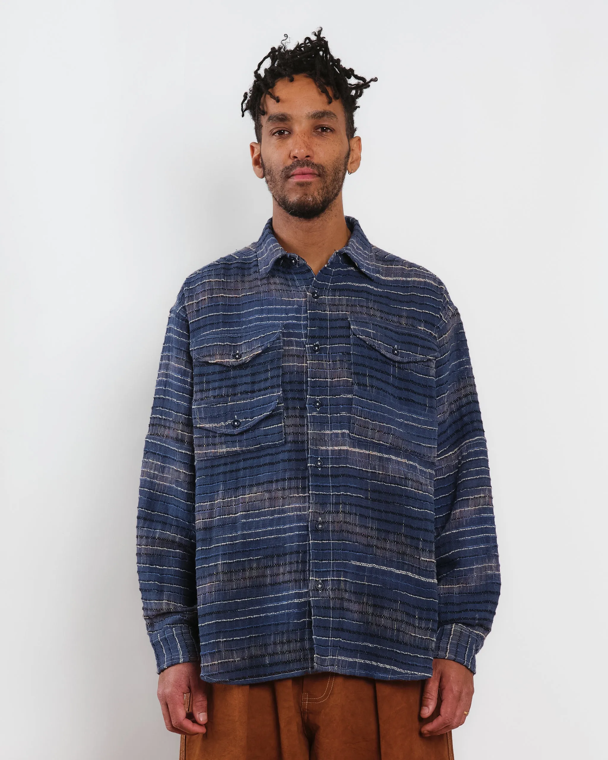 Harvest Shirt - Indigo Handloom Yarn Dyed Stripes UV protection layer