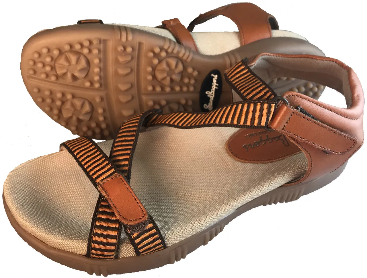 Flex Power Sandbaggers: Women's Golf Sandals - Galia Sandal Whiskey Brown & Orange