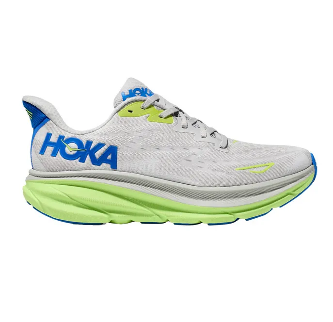 HOKA Men's Clifton 9 Sneaker - Stardust/Electric Cobalt Anytime Go Desert Path