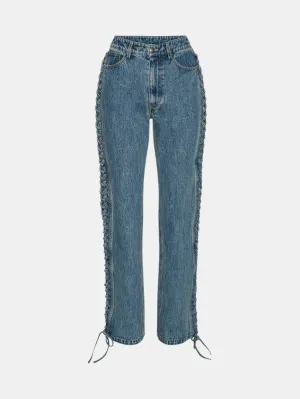 Laced Straight Leg Jeans Vintage Blue Effortless Design