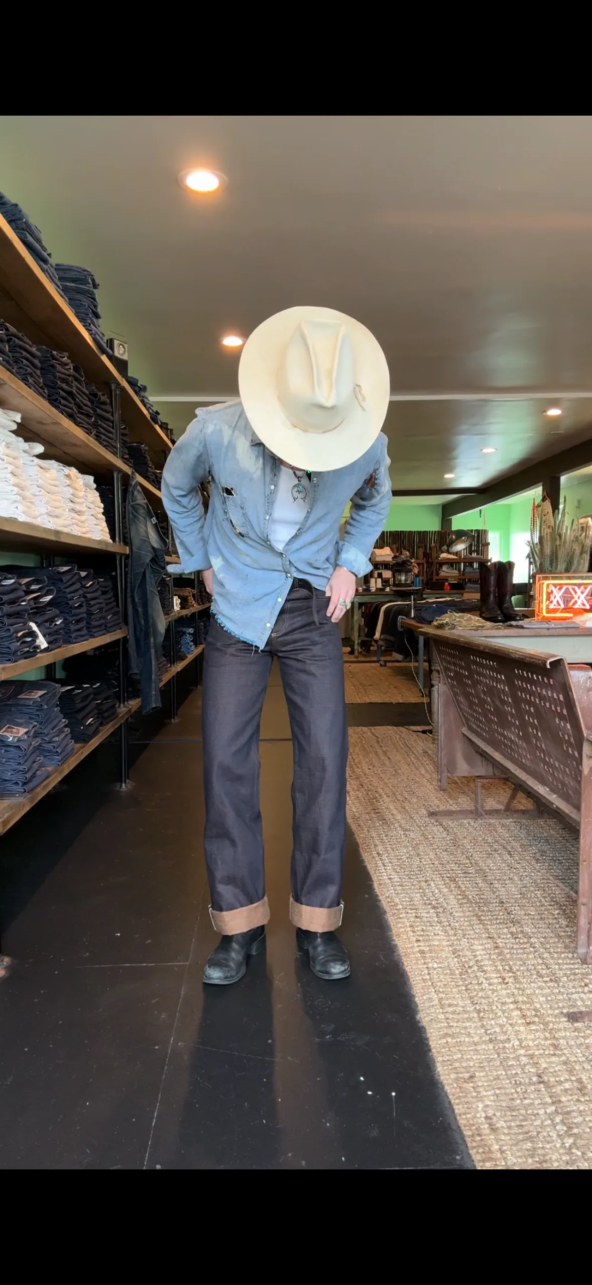 Left Field X Cowboy Crust  15.5 oz Indigo/Kakishibu Buckle Back denim jeans Always Fits Well Common look