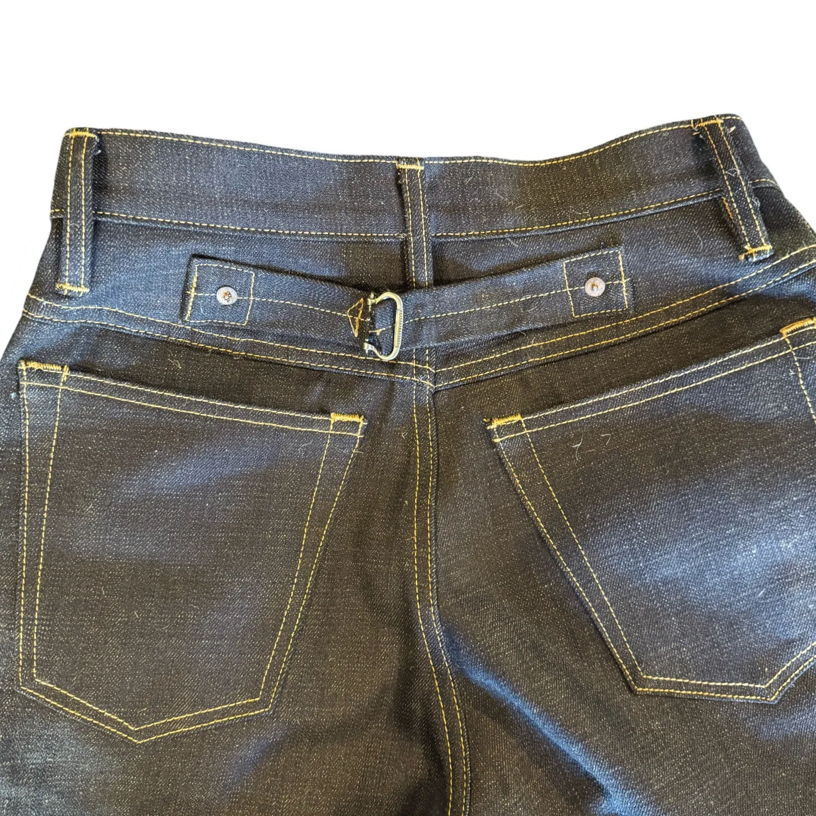 Left Field X Cowboy Crust  15.5 oz Indigo/Kakishibu Buckle Back denim jeans Four Way Stretch Fabric Weekend Style Rainy Day