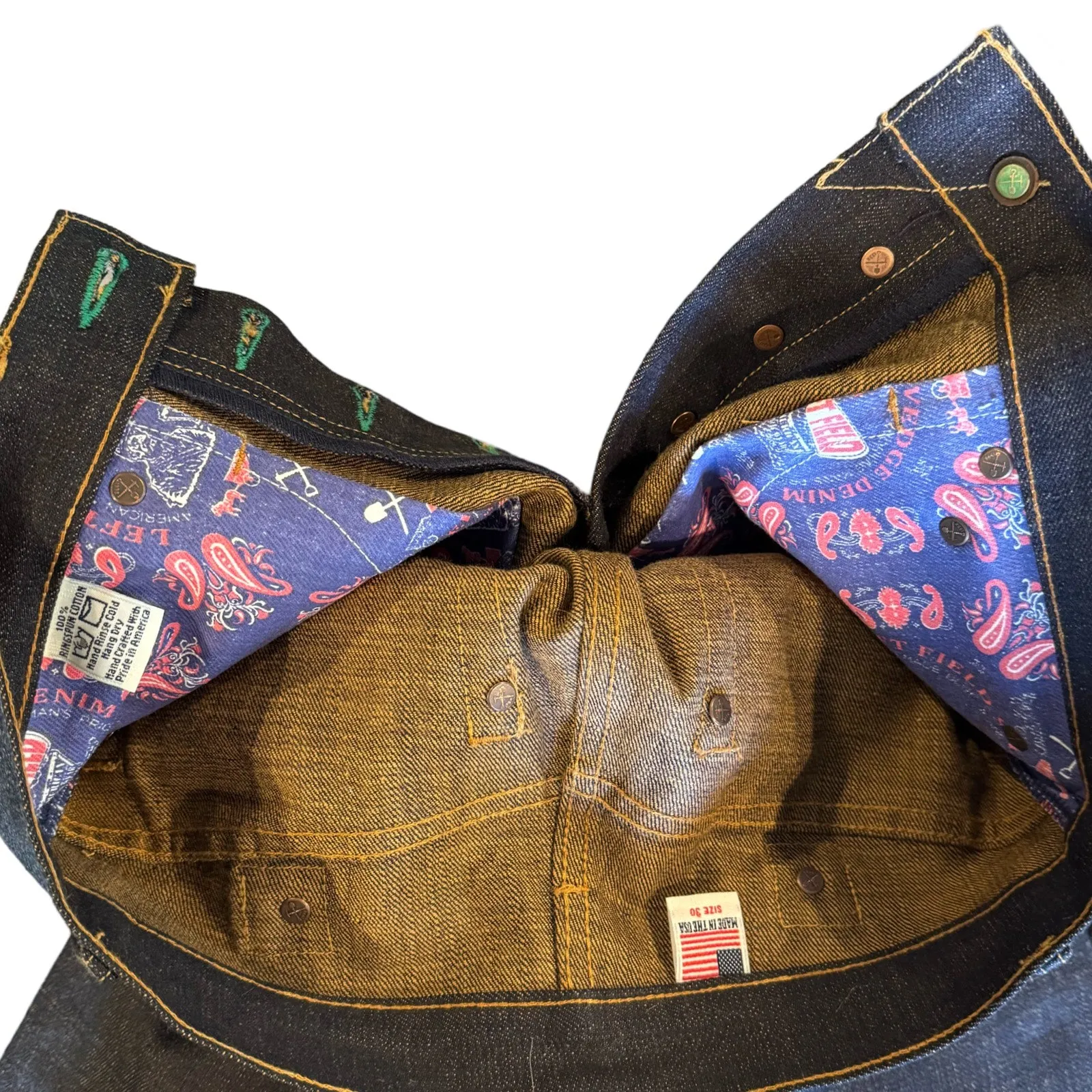 Left Field X Cowboy Crust  15.5 oz Indigo/Kakishibu Buckle Back denim jeans Simple Detail Everyday Eco Friendly Earthy