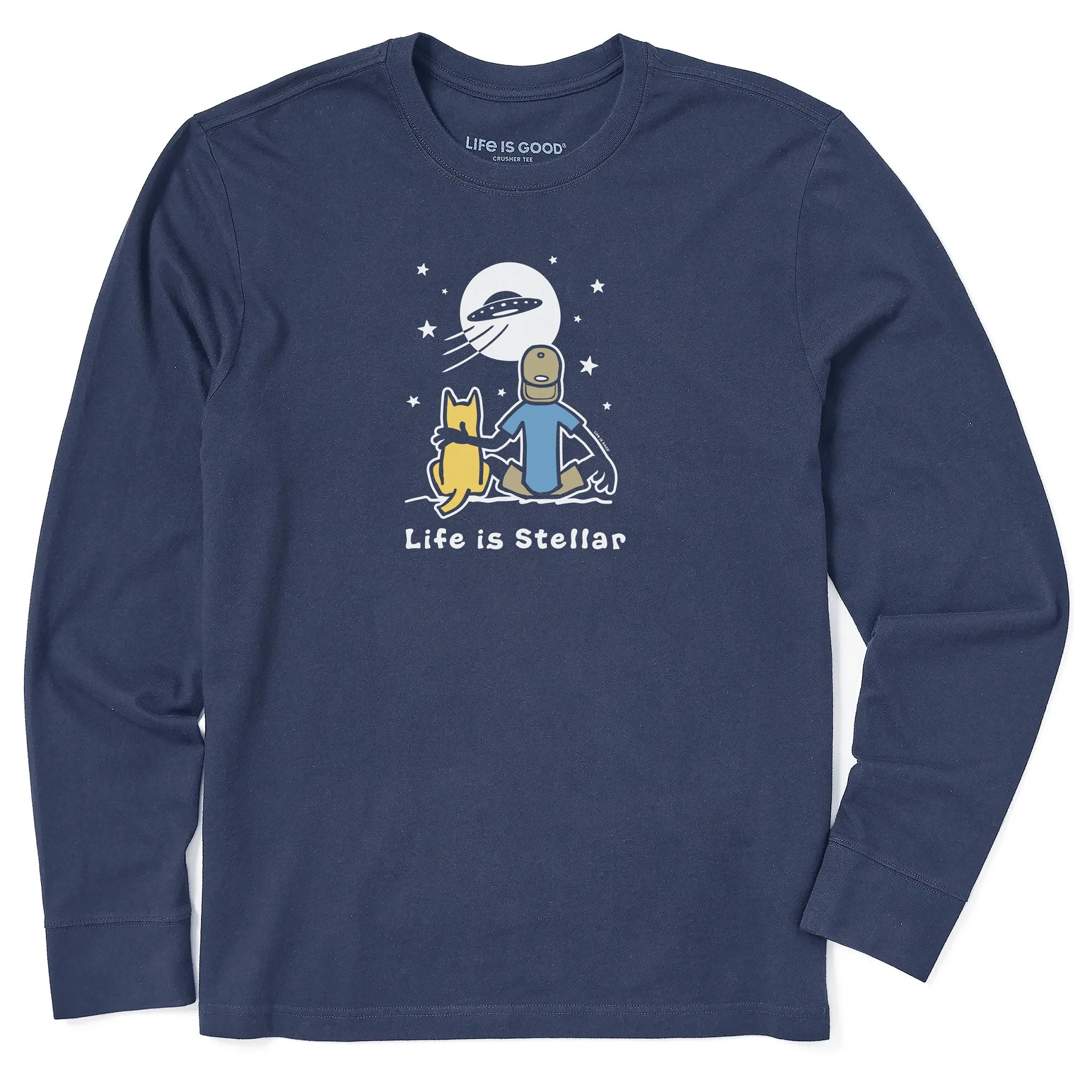 Men's Life is Stellar Jake and Rocket Long Sleeve Crusher Tee PocketDetail Lightweight Fashion