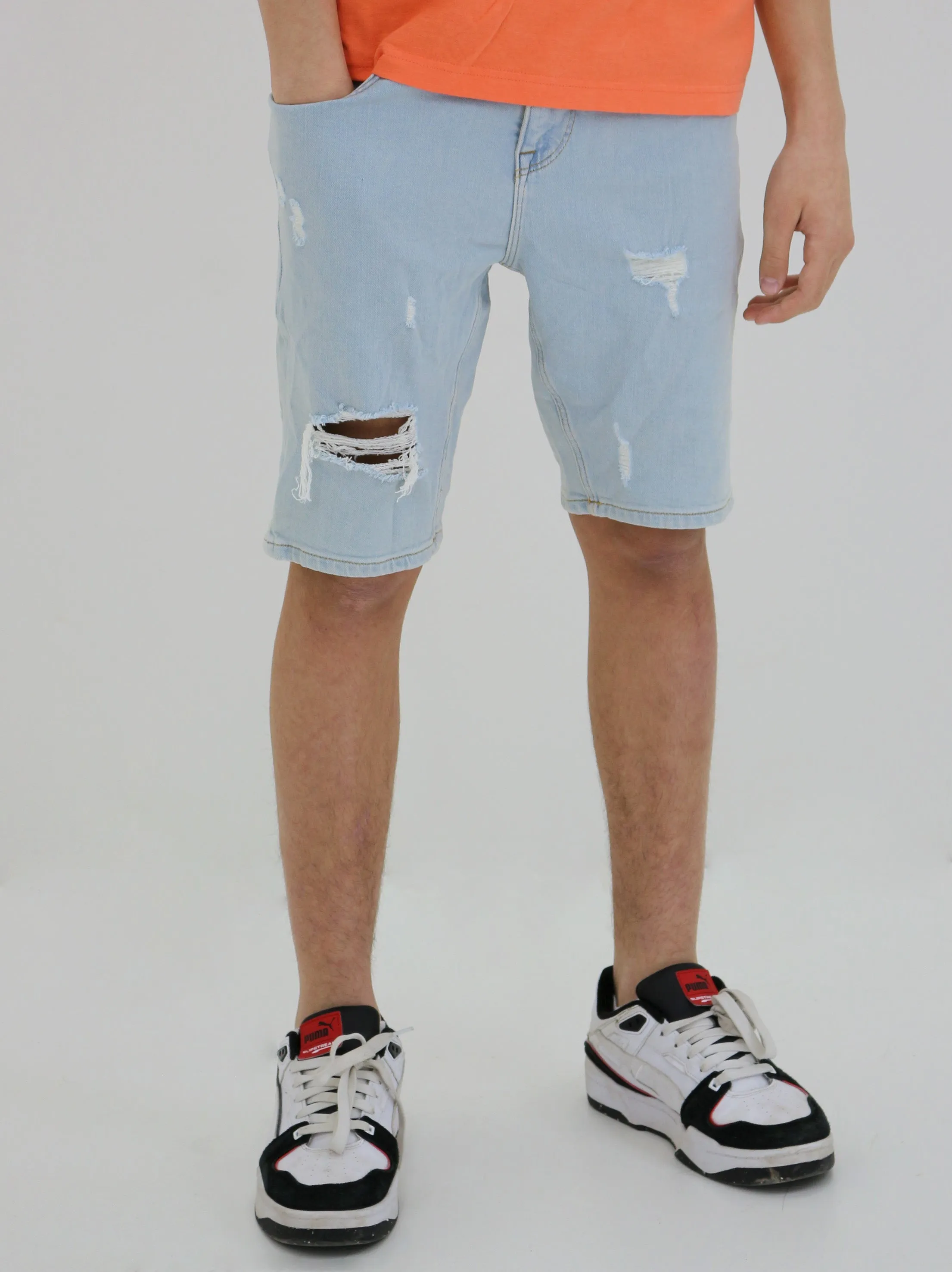 Cross Ventilation Channels runners Men's Ripped Denim Short,Light Blue