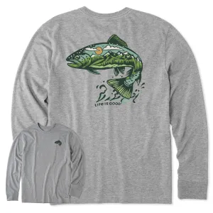 Men's Jumping Fishscape Long Sleeve Crusher Tee Cozy Style Chic Look