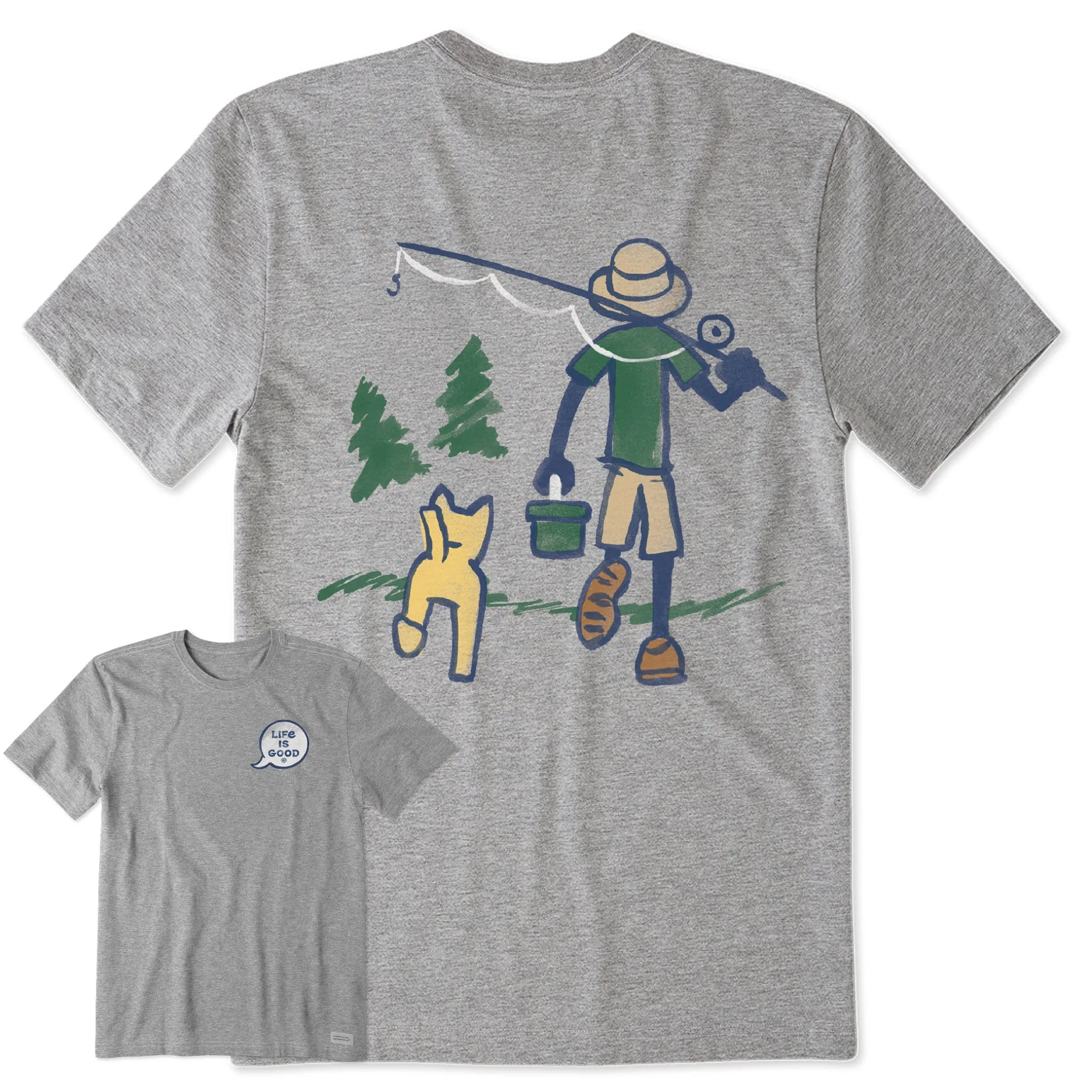 Men's Jake and Rocket Fishing Walk Short Sleeve Tee Timeless Layer Flexible Ribbed Neckline