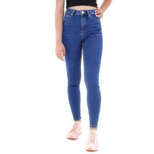 Reinforced Stitching Details Women's High Waist Skinny Jeans,Blue