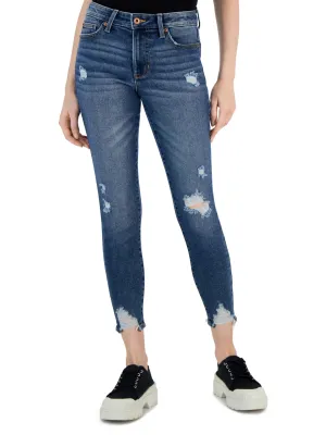 school wear Pre Washed Denim Women's Ripped Washed Jeans,Blue