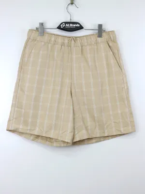 Men's Plaid Drawstring Short,Beige Sporty Comfort