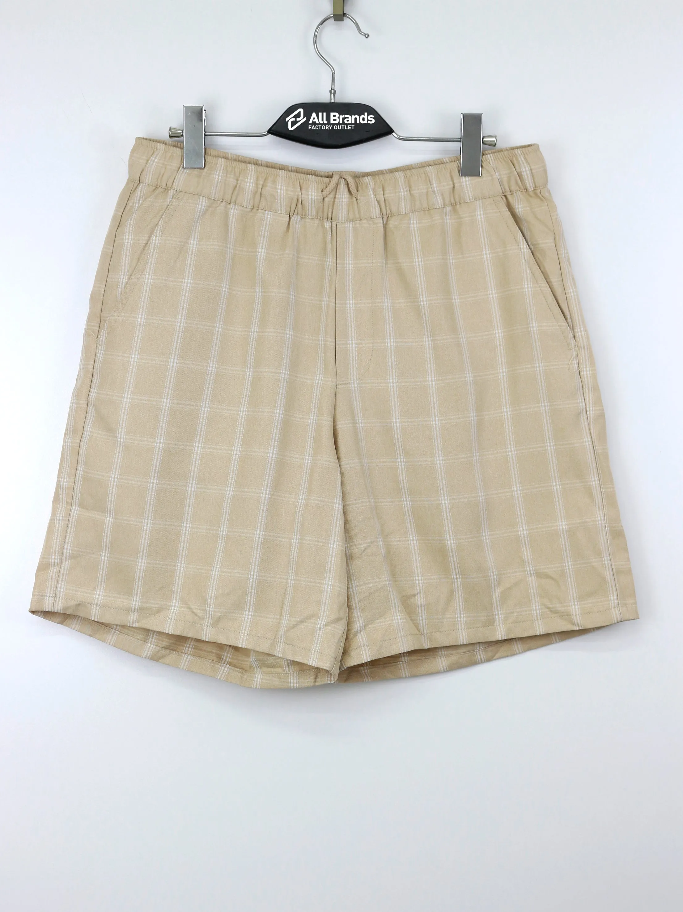 Men's Plaid Drawstring Short,Beige Sporty Comfort