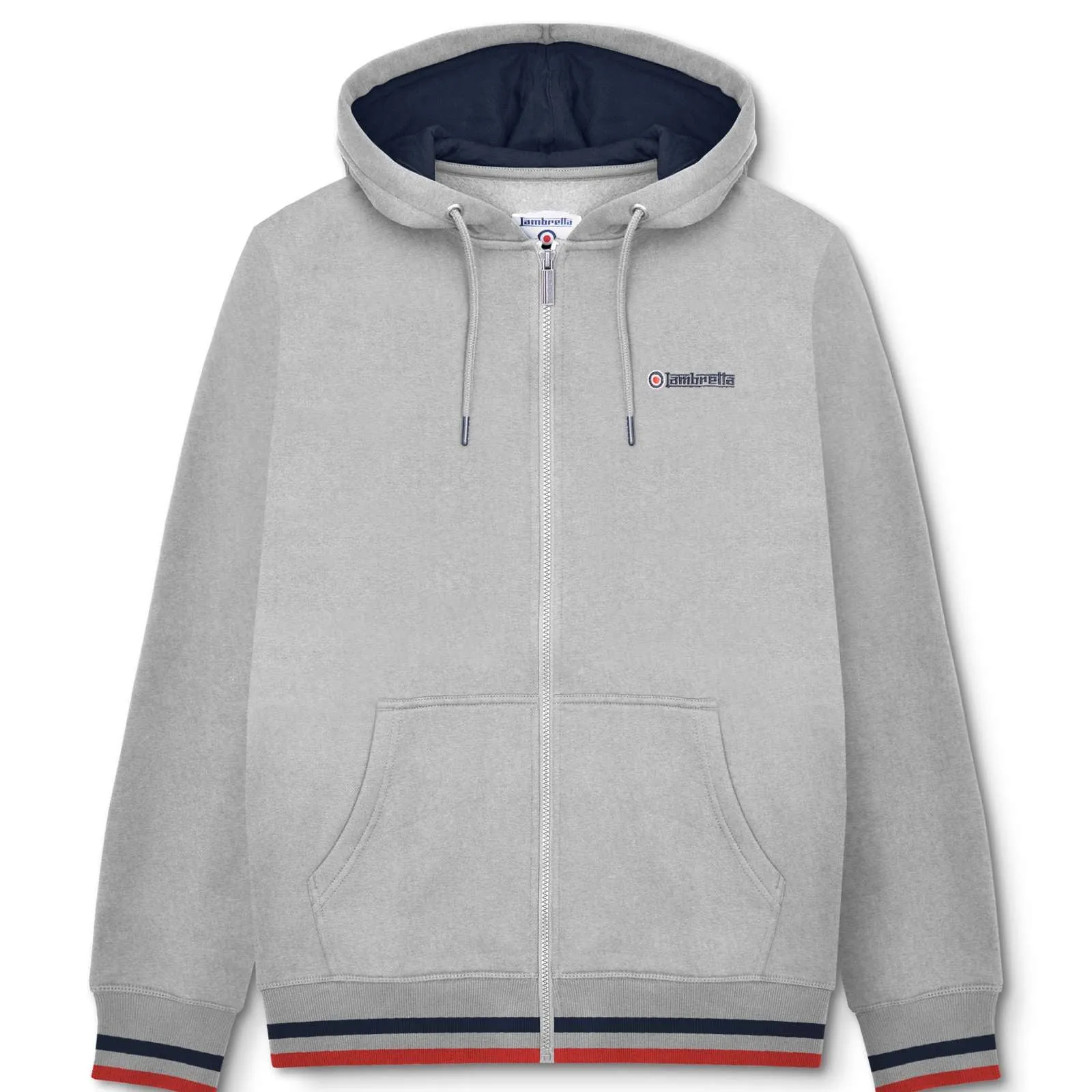 Lambretta Mens Full Zip Twin Tipped Hoodie Practical Monochrome Look