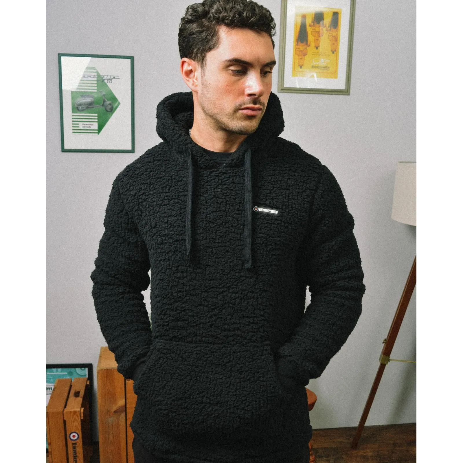 Lambretta Mens Borg Fleece Hoody Cozy Mood Smooth Texture