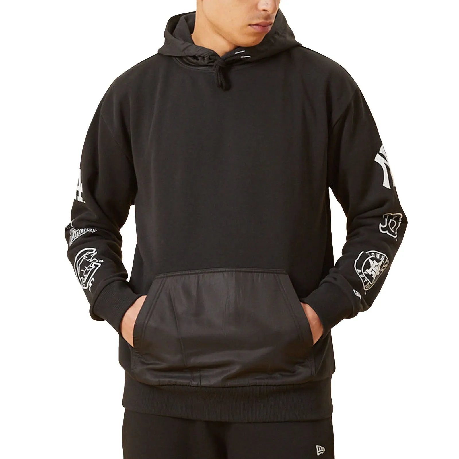 New Era Mens MLB Multi Logo Hoodie - Black Tall Fit Lightweight Layer