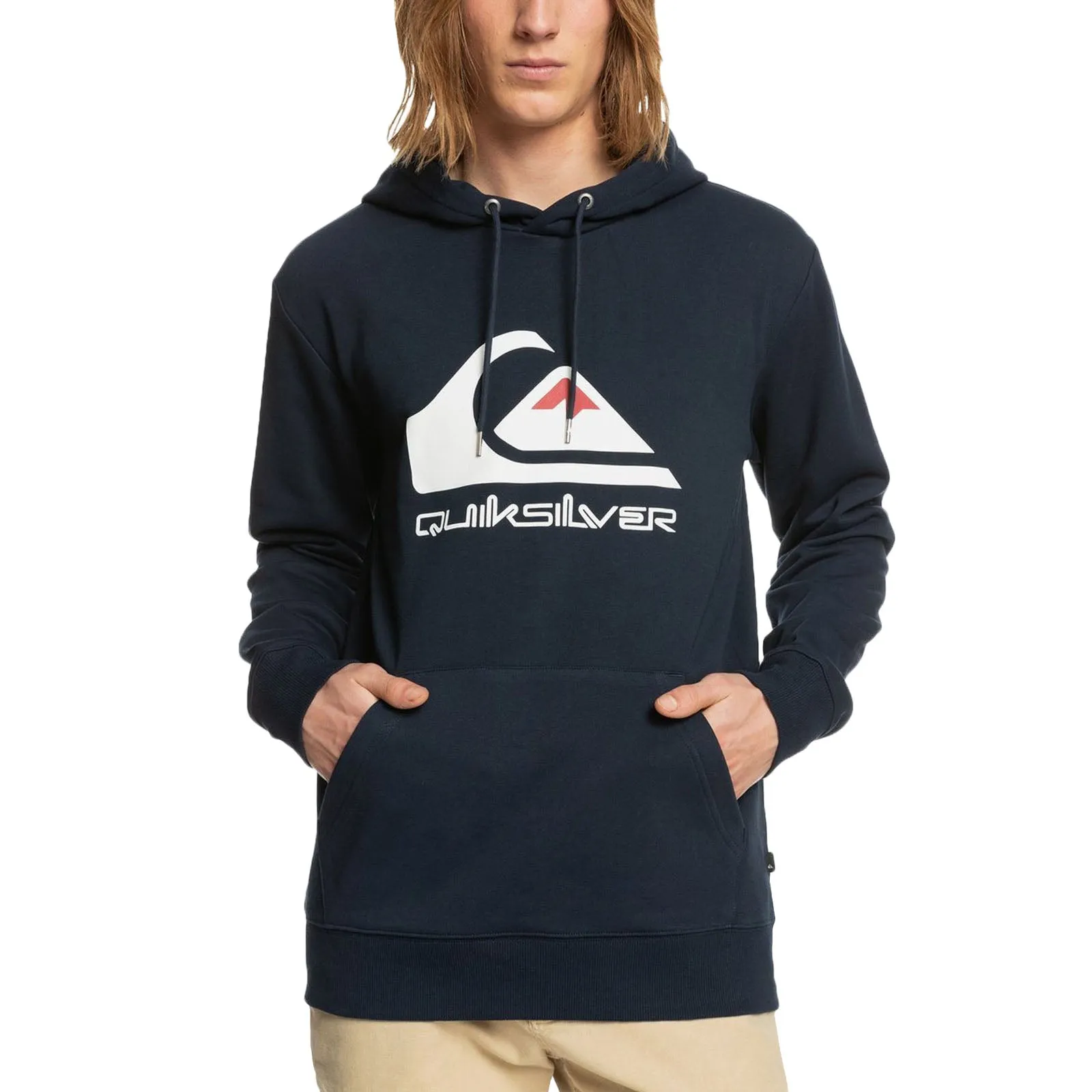 Quiksilver Mens Big Logo Casual Pullover Hoodie - Navy All Purpose Layer Fleece Lining