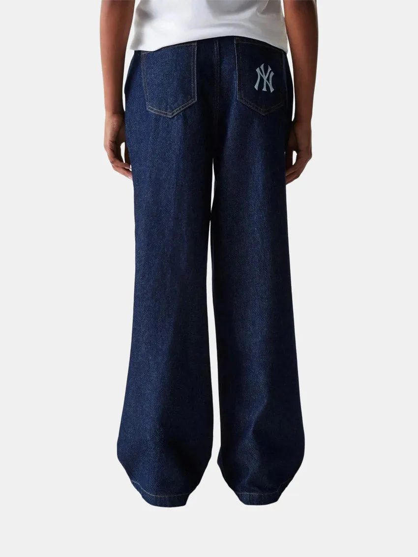Neutral Tones MLB Wide Leg Jeans Raw Denim