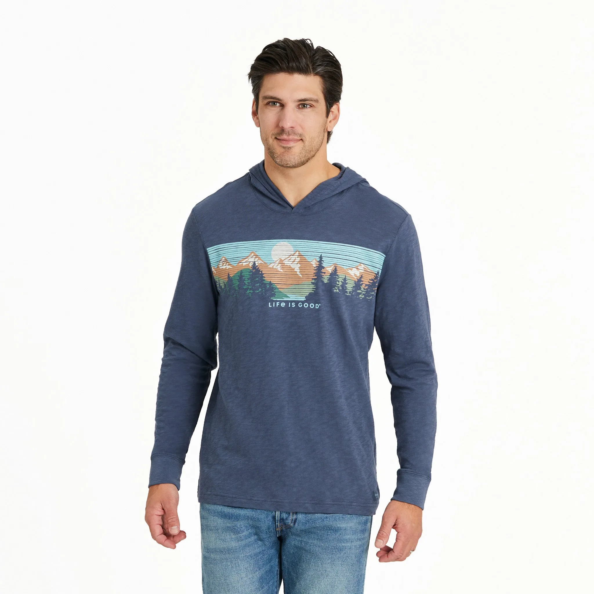 Men's Landscape Mountain Scene Long Sleeve Slub Hoodie Non Restrictive Fit