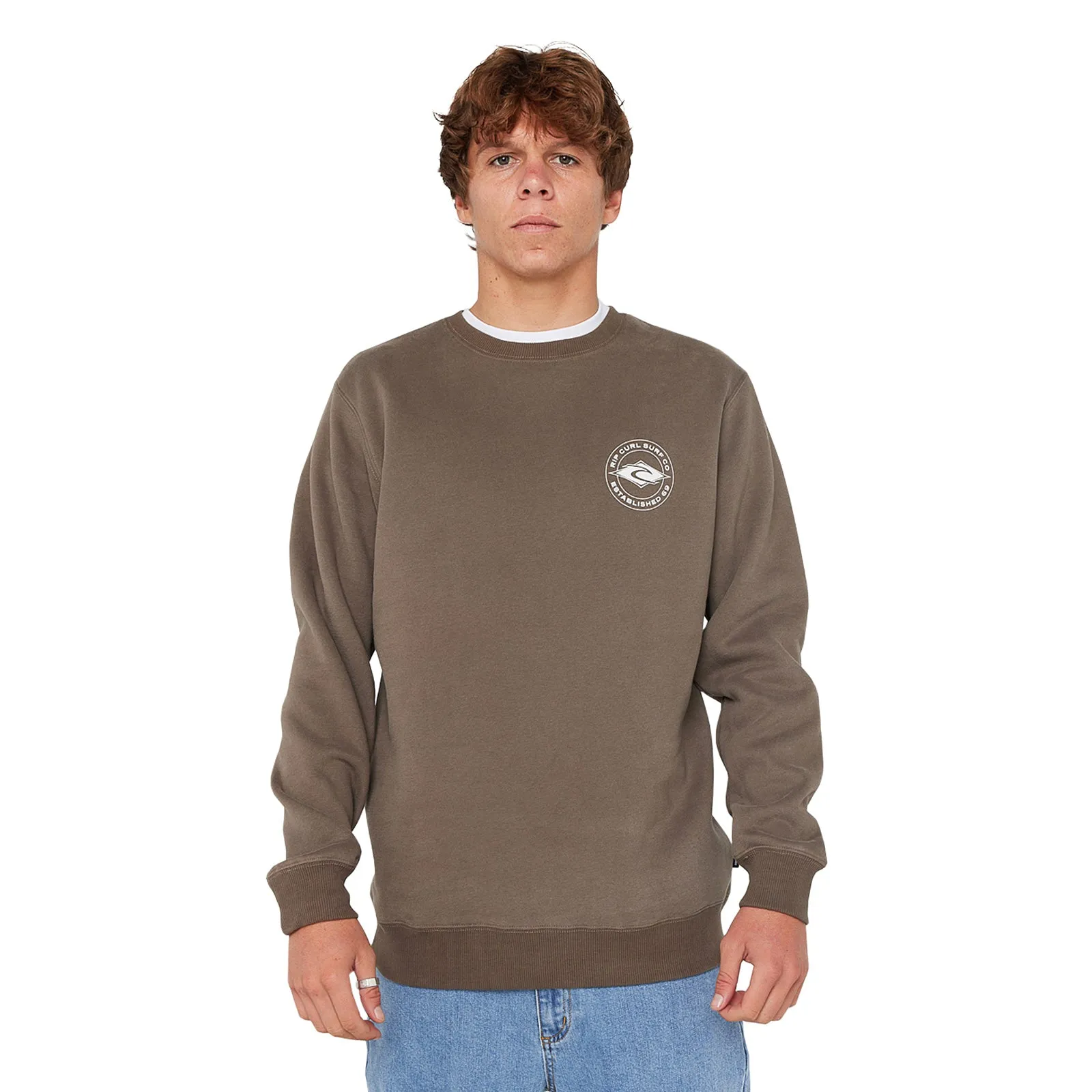 Comfy Apparel Chill Clothing Rip Curl Mens Staple Crew Neck Graphic Logo Sweatshirt