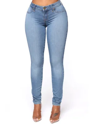Neutral palette Style Neutral Women's Plain Solid Skinny Jeans,Light Blue