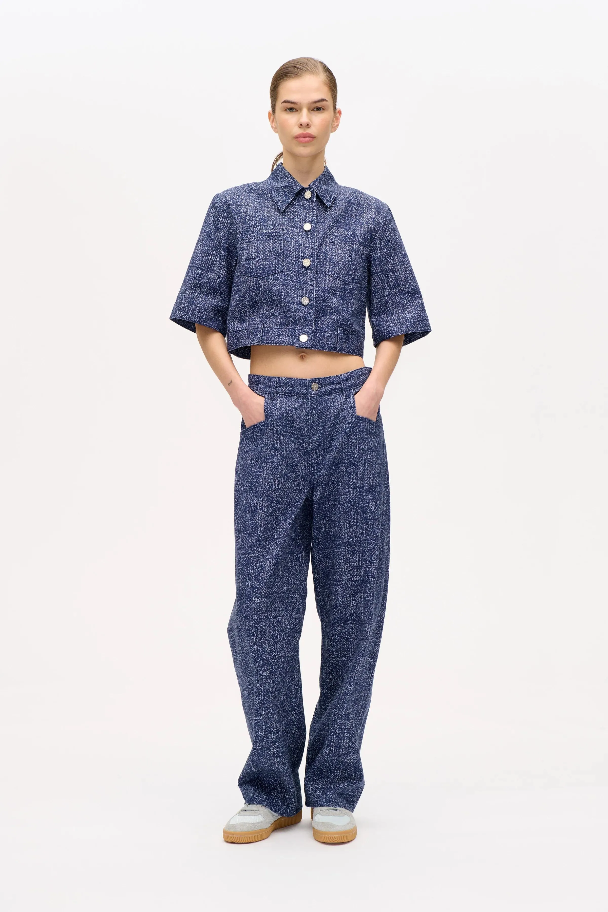 Faded Wash Nara Printed Pants Printed Chunky Twill