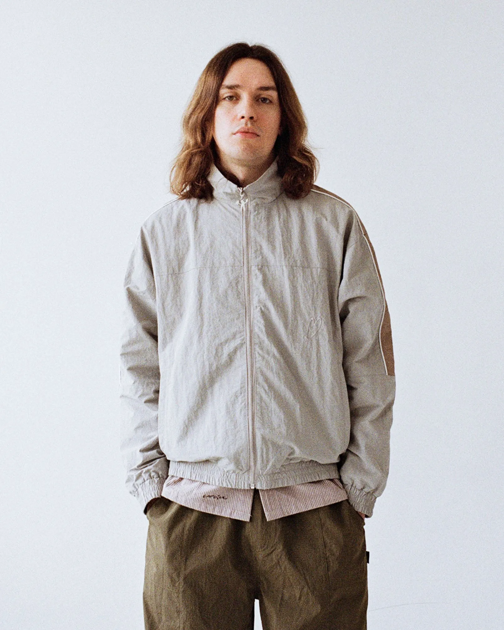 Nylon Track Jacket Seamless Knit Cuffs