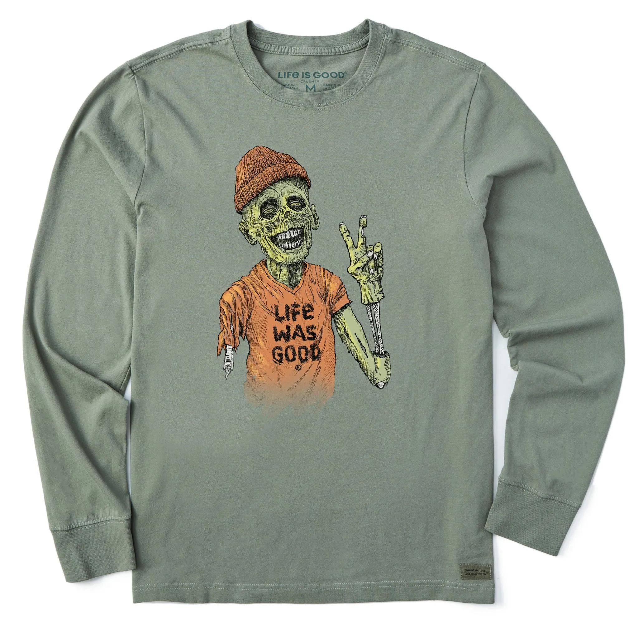 All-Season Wear Men's Life Was Good Zombie Long Sleeve Crusher Tee