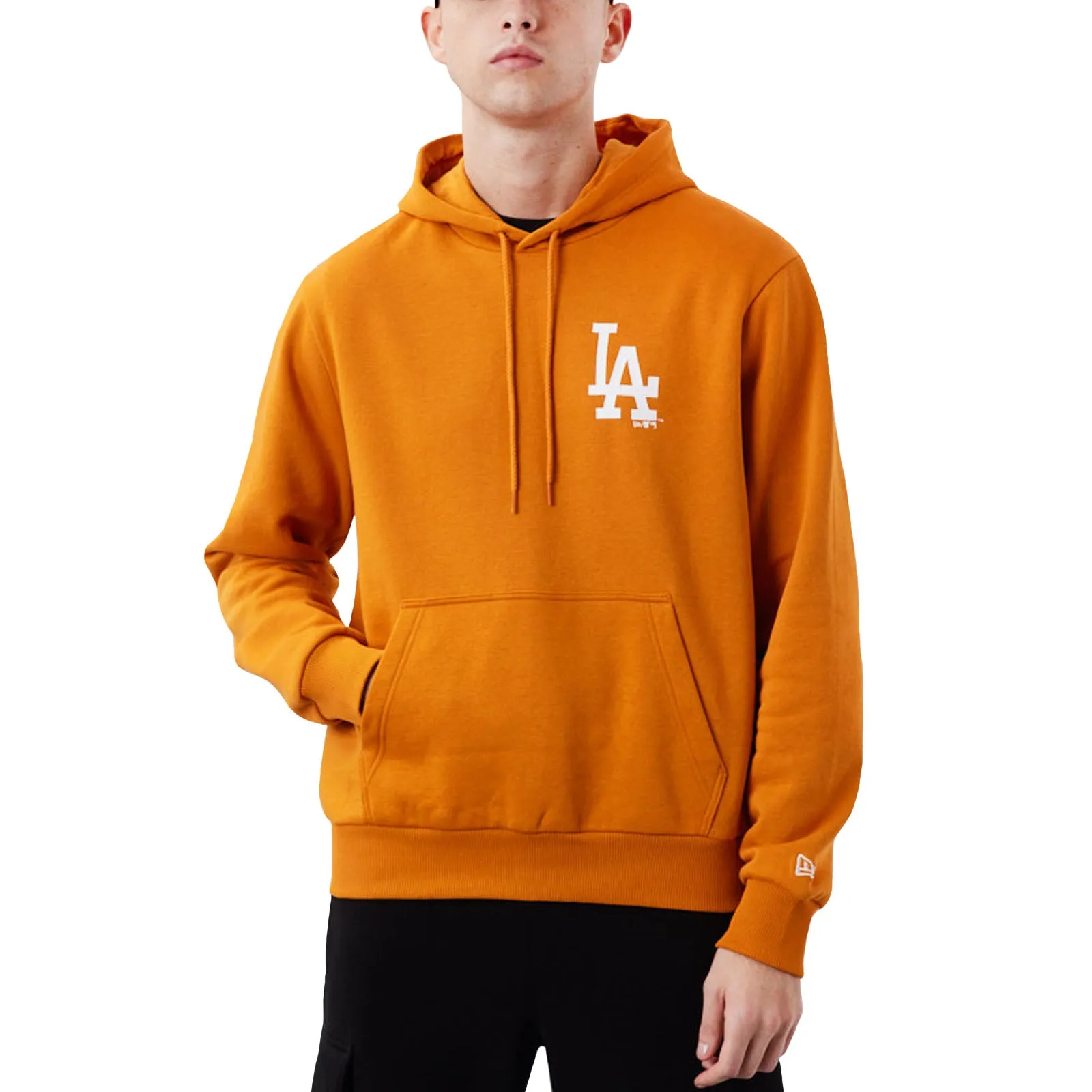 New Era Mens LA Dodgers MLB League Essential Hoodie - Orange Color fastness product tag identification