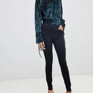 Women's Mid Rise Super Skinny Jeans,Black Modern Minimalist Creative Look Home Comfort