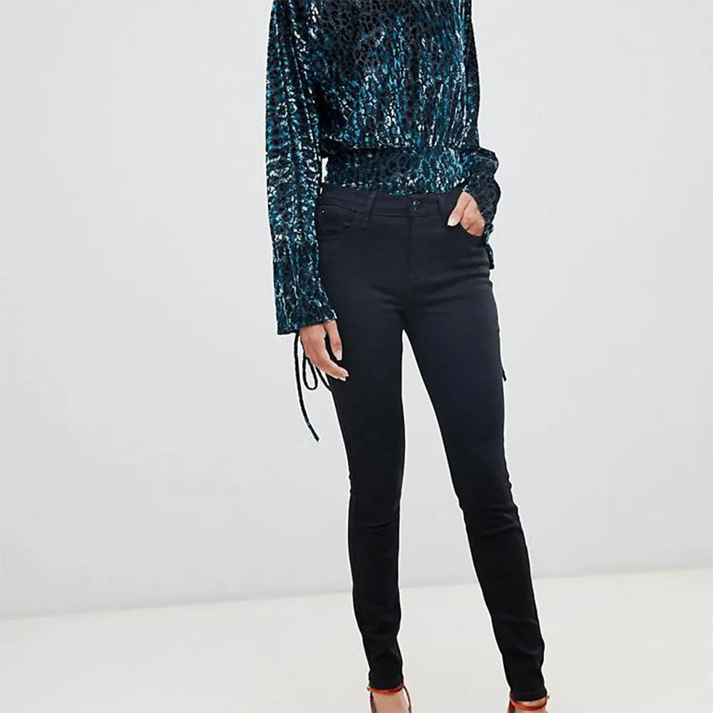 Women's Mid Rise Super Skinny Jeans,Black Modern Minimalist Creative Look Home Comfort