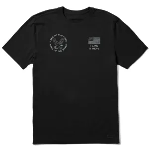 Organic Cotton Construction Pilling Resistant Finish Men's Land of the Free I Like it Here Short Sleeve Crusher Tee
