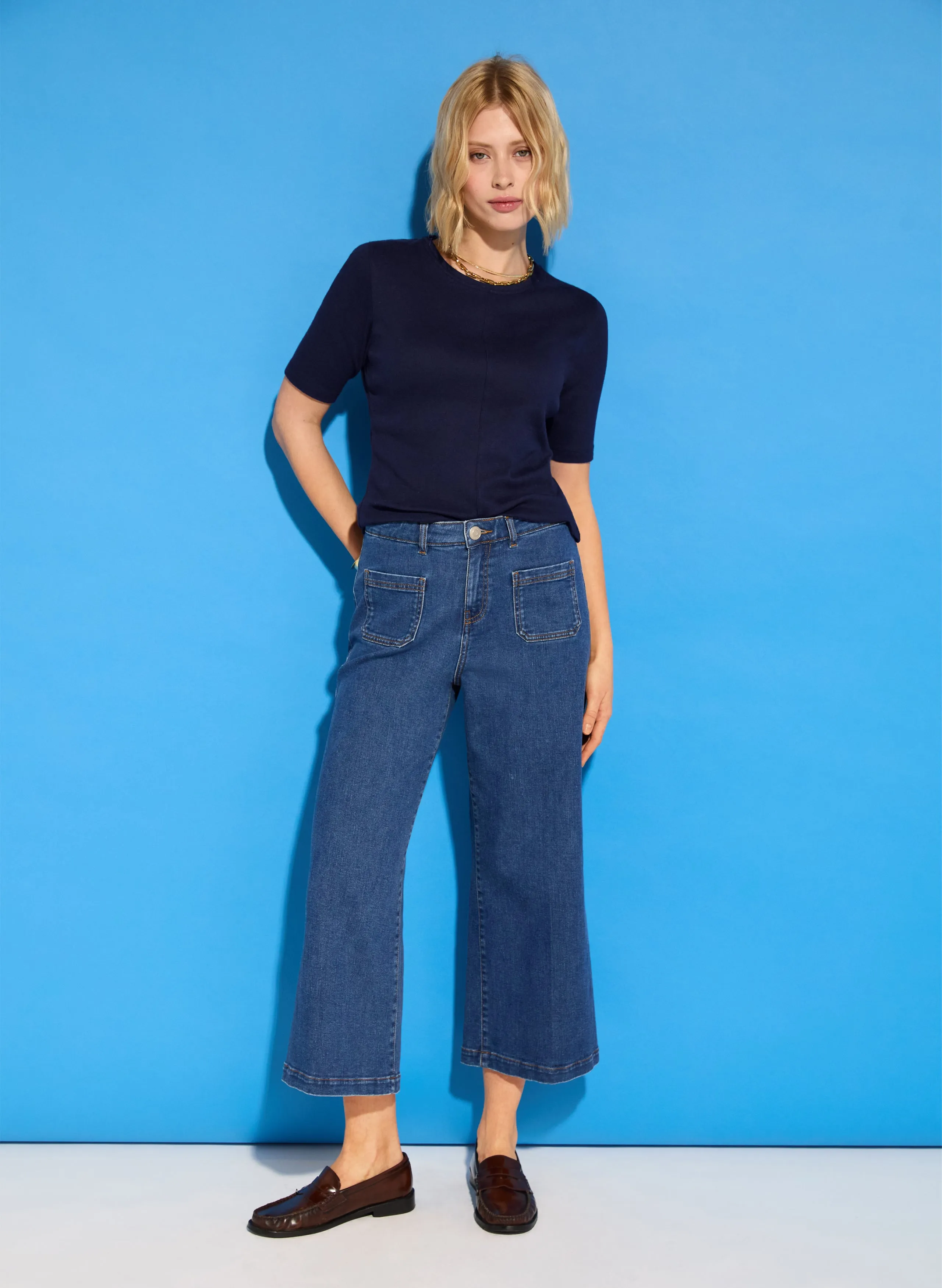 Jena Organic Cotton Stretch Wide Crop Jeans Balanced Look