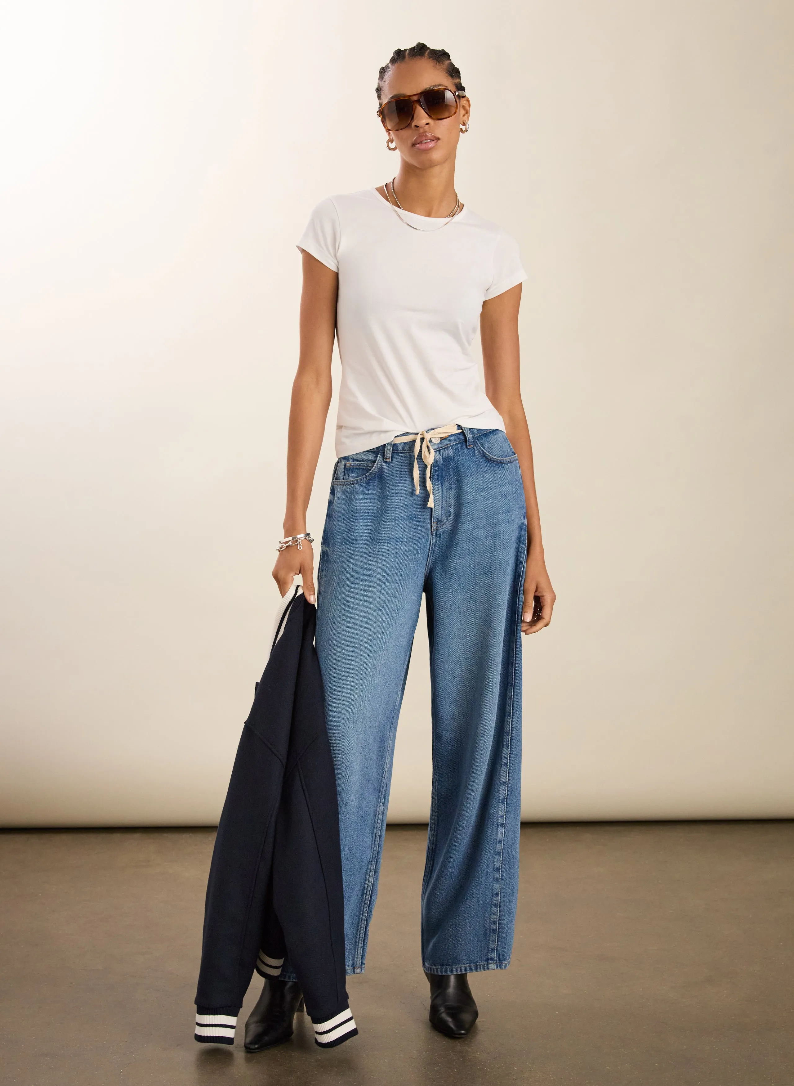 Family Style Luxury Petite Leonor Tie Front?Wide Leg Jeans
