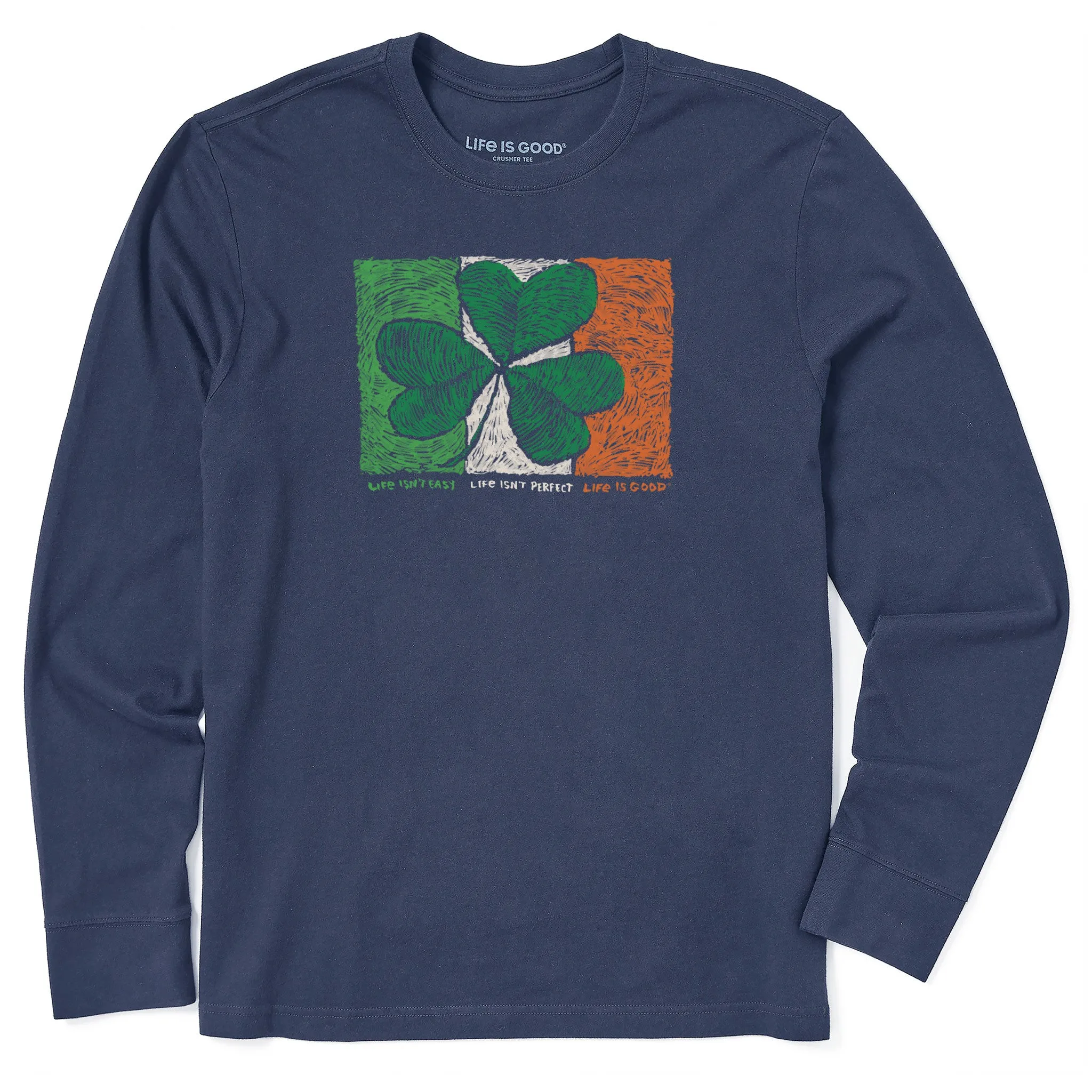 Men's Irish Flag Clover Long Sleeve Crusher Tee Seam Free Shoulders Versatile Wearable