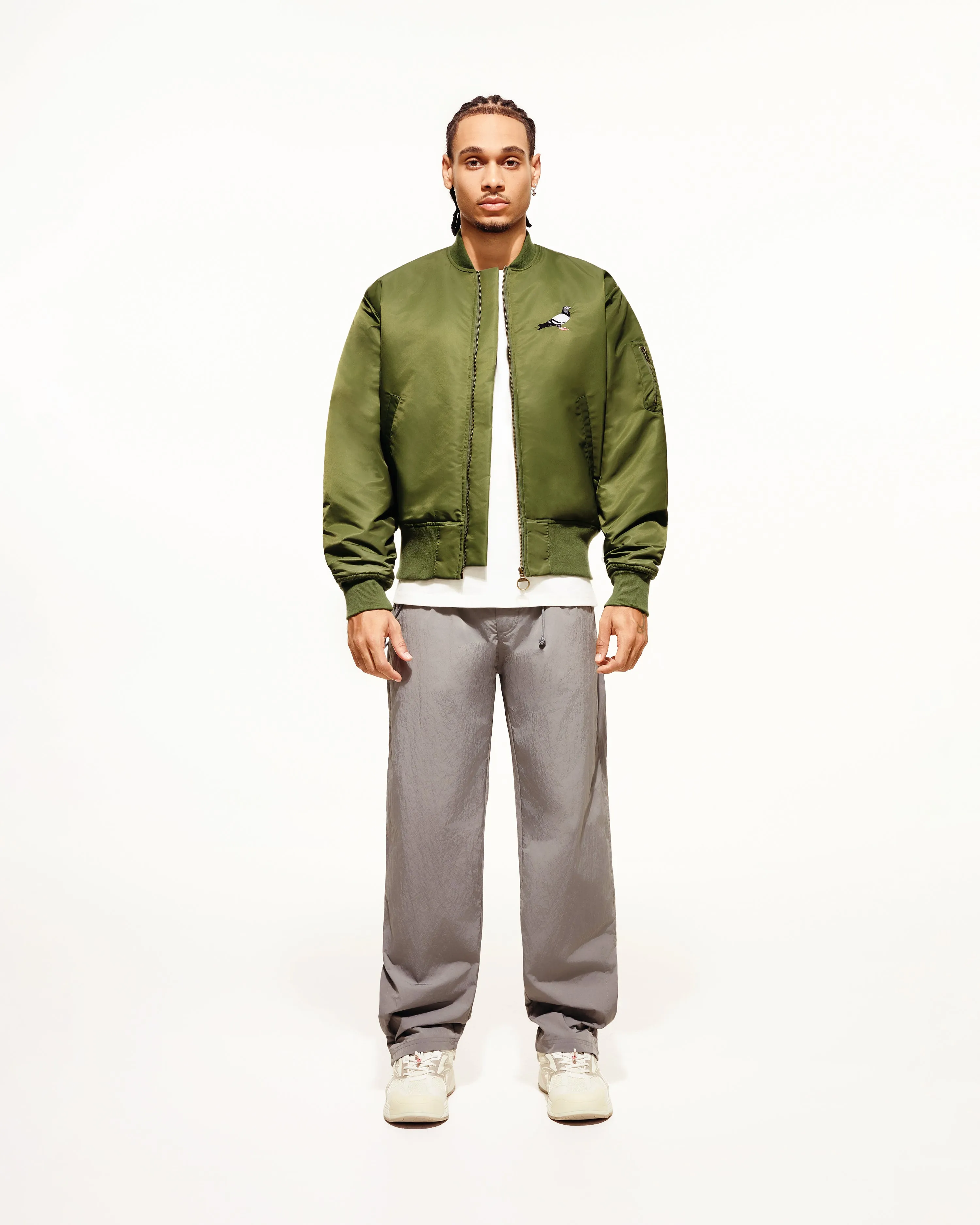 Modular Design TemperatureRegulating Fabric Pigeon Logo Bomber Jkt