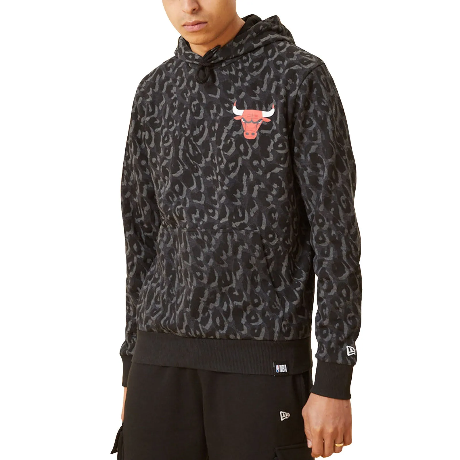 New Era Mens Chicago Bulls NBA Leopard Print Hoodie - Grey Active Wearable
