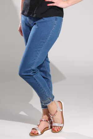 Pull on Wonder Denim Capri Jeans | MID INDIGO | 6624A1 Staple Piece Athlete Fit Elegant