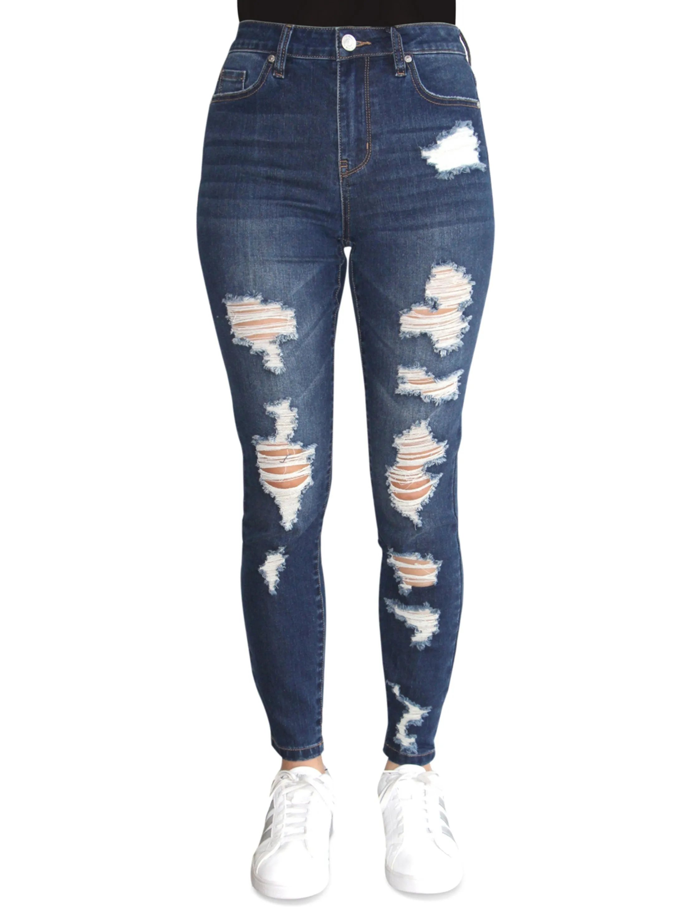Quick Drying Fabric Women's Ripped Washed Jeans,Blue