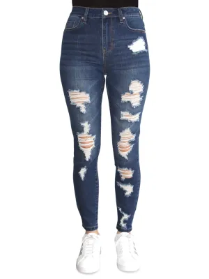 Quick Drying Fabric Women's Ripped Washed Jeans,Blue