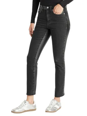 Women's Faux Leather Jeans,Black Relaxed Style Outdoor Enthusiast Evening Stroll Slim Silhouette