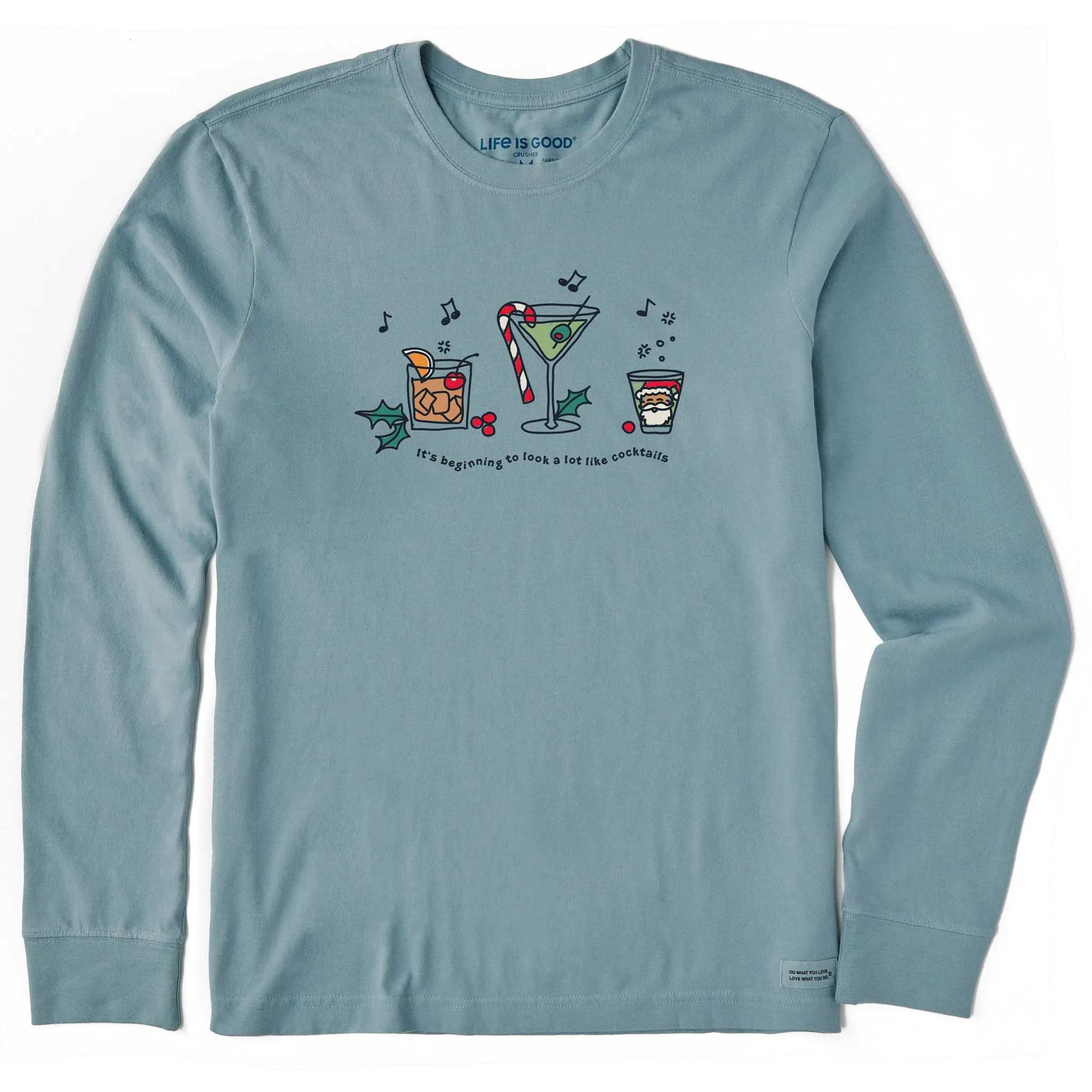 Holiday Wear Men's It's Beginning to Look Like Cocktails Long Sleeve Crusher Tee