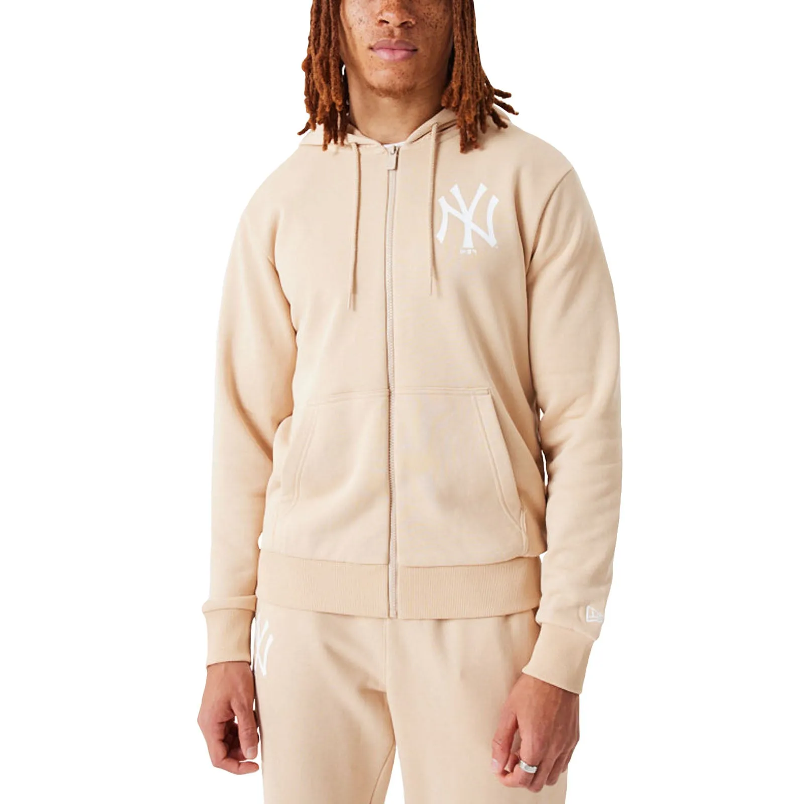 Embroidered Detail product camping suitability New Era New York Yankees League Essentials Full Zip Hoodie - Beige