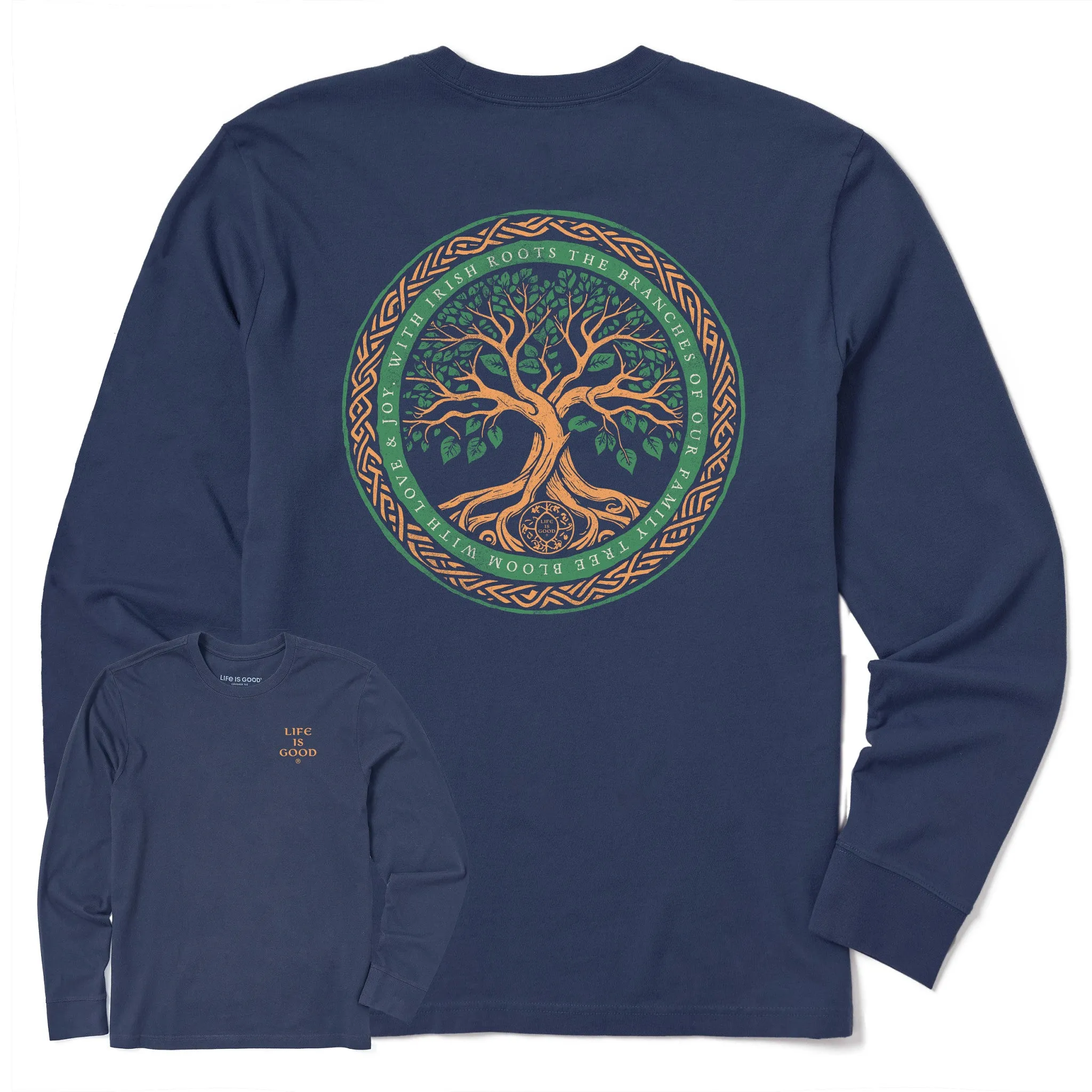 Men's Irish Roots Bloom Tree Long Sleeve Crusher Tee Smart Casual contrast