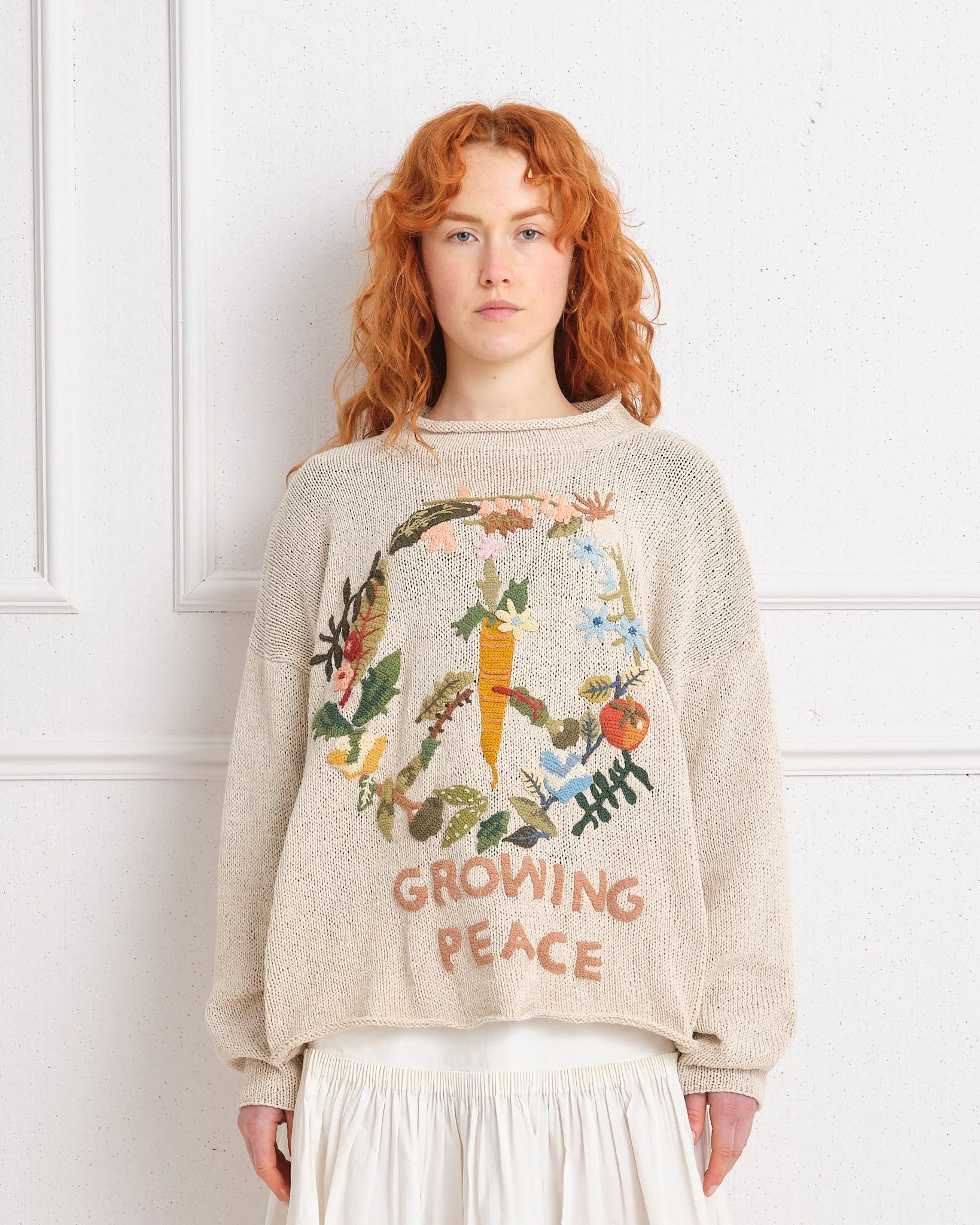 ribbed texture Twinsun Knit Rollneck - Ecru Growing Peace