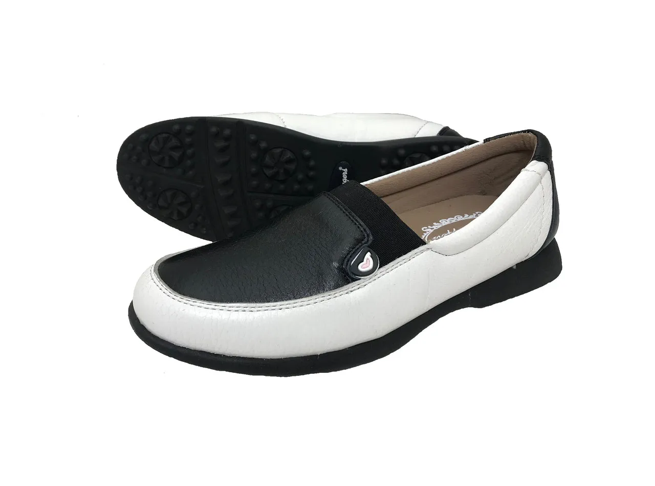 Sandbaggers: Women's Golf Shoes - Maddie Black & White (Size 8) SALE Elastic laces SyntheticLeather