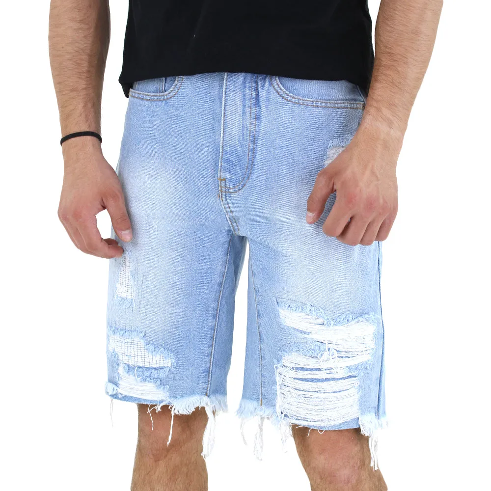 two piece outfit Silk Touch Men's Ripped Jeans Short,Light Blue