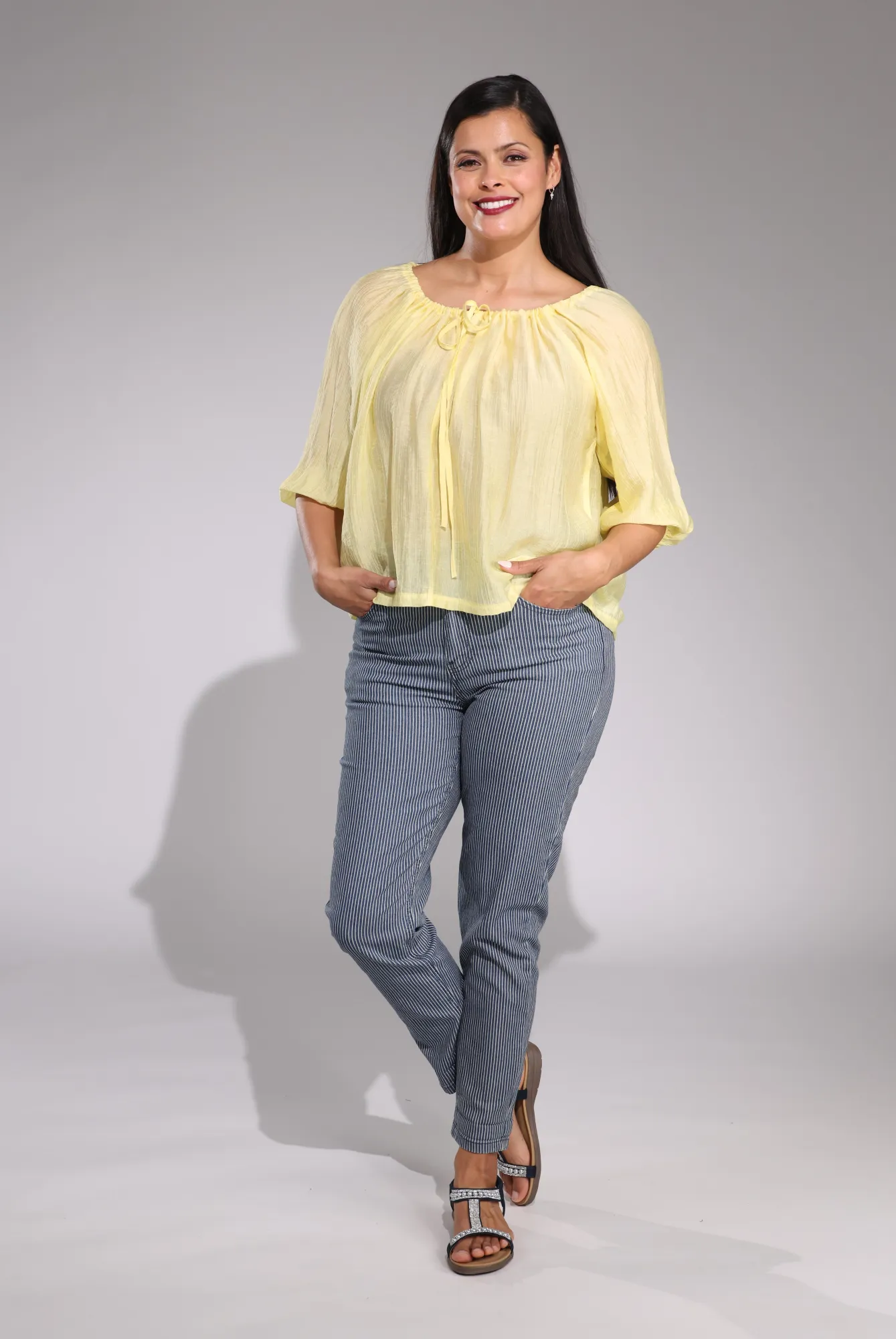 Capri Jeans | Mid Blue Stripe | 6892C1 Formal Adult Fashion