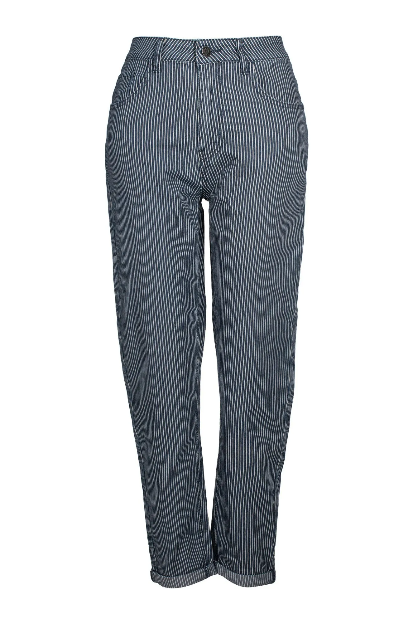 Base Wear Contemporary Cut Capri Jeans | Mid Blue Stripe | 6892C1