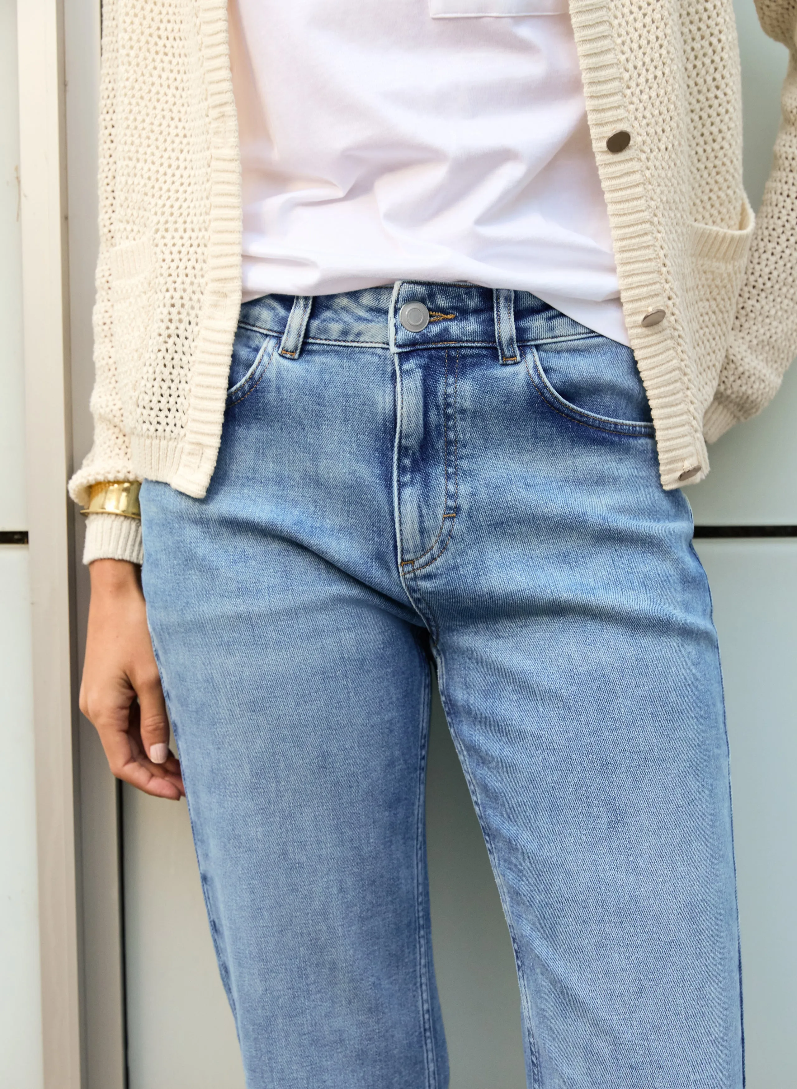 Daily Uniform Durable Triple Stitched Seams Nola Organic Cotton Stretch Crop Straight?Leg Jeans