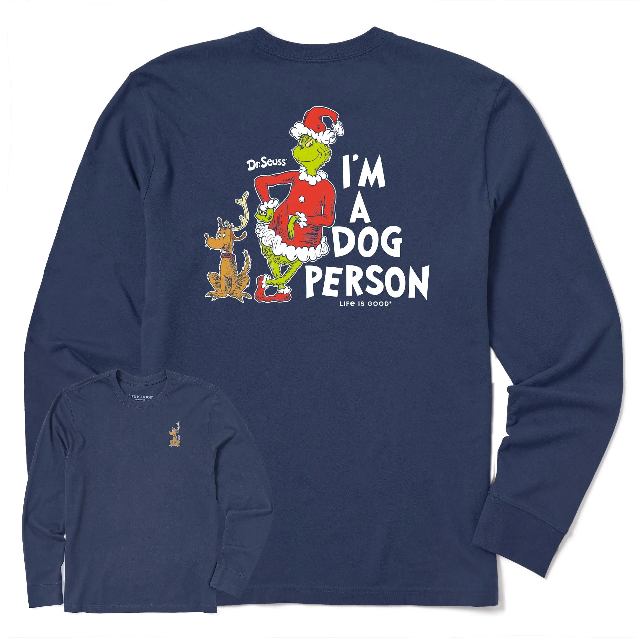 Men's I'm a Dog Person Grinch Long Sleeve Crusher Tee Flexible Fit Design Stretchable Collar Band